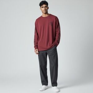 American Eagle Outfitters Burgundy Graphic  Long Sleeve Tee For Men Size Large